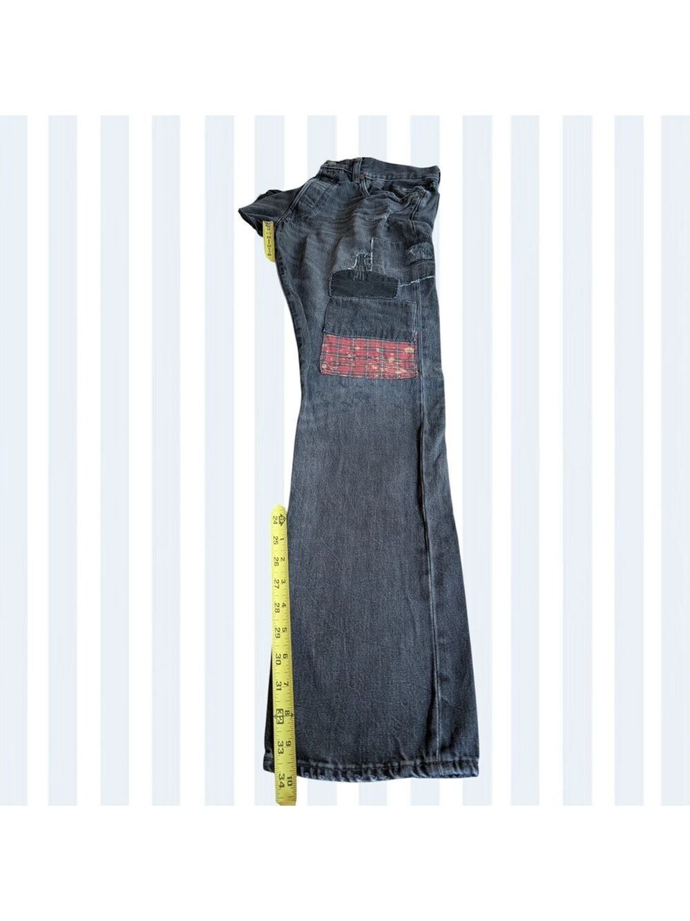 Polo Ralph Lauren Varick Jeans Mens 32X34 Patchwork Distressed Rare! Goth - Picture 5 of 11